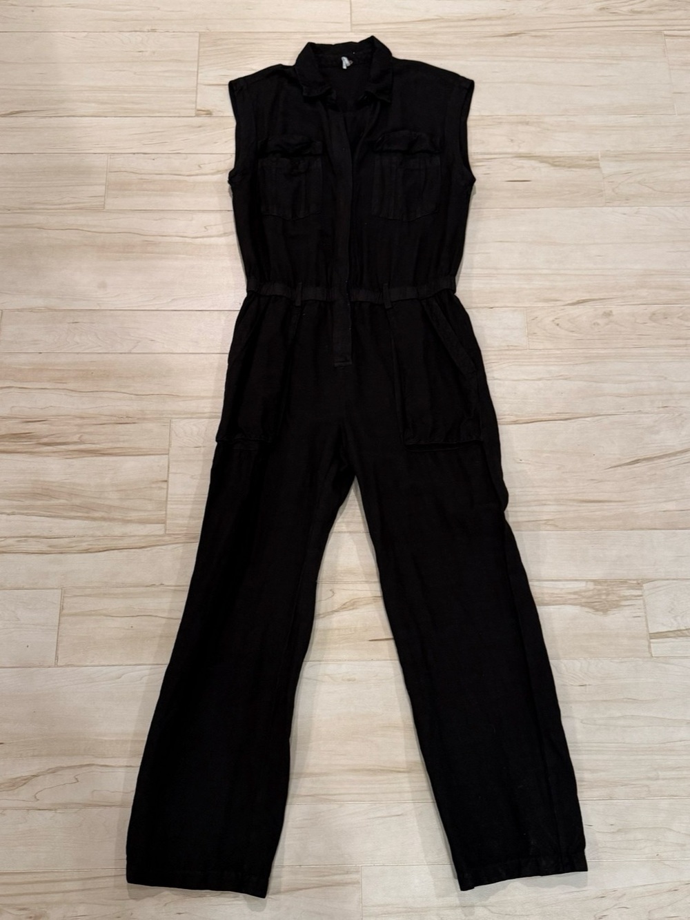 YFB Black Linen Blend Utility Jumpsuit Women’s Medium Wide Leg